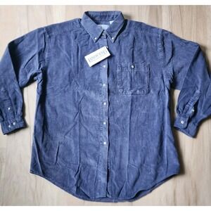 LANDS END VINTAGE 90S‎ CORDUROY SHIRT WOMENS LARGE BLUE BUTTON DOWN USA COTTON